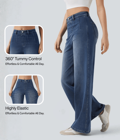 High Waisted SecureSmooth™ Tummy Control Wide Leg Stretchy Jeans
