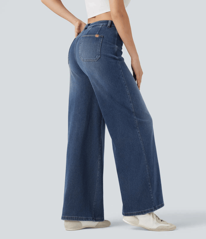High Waisted SecureSmooth™ Tummy Control Wide Leg Stretchy Jeans