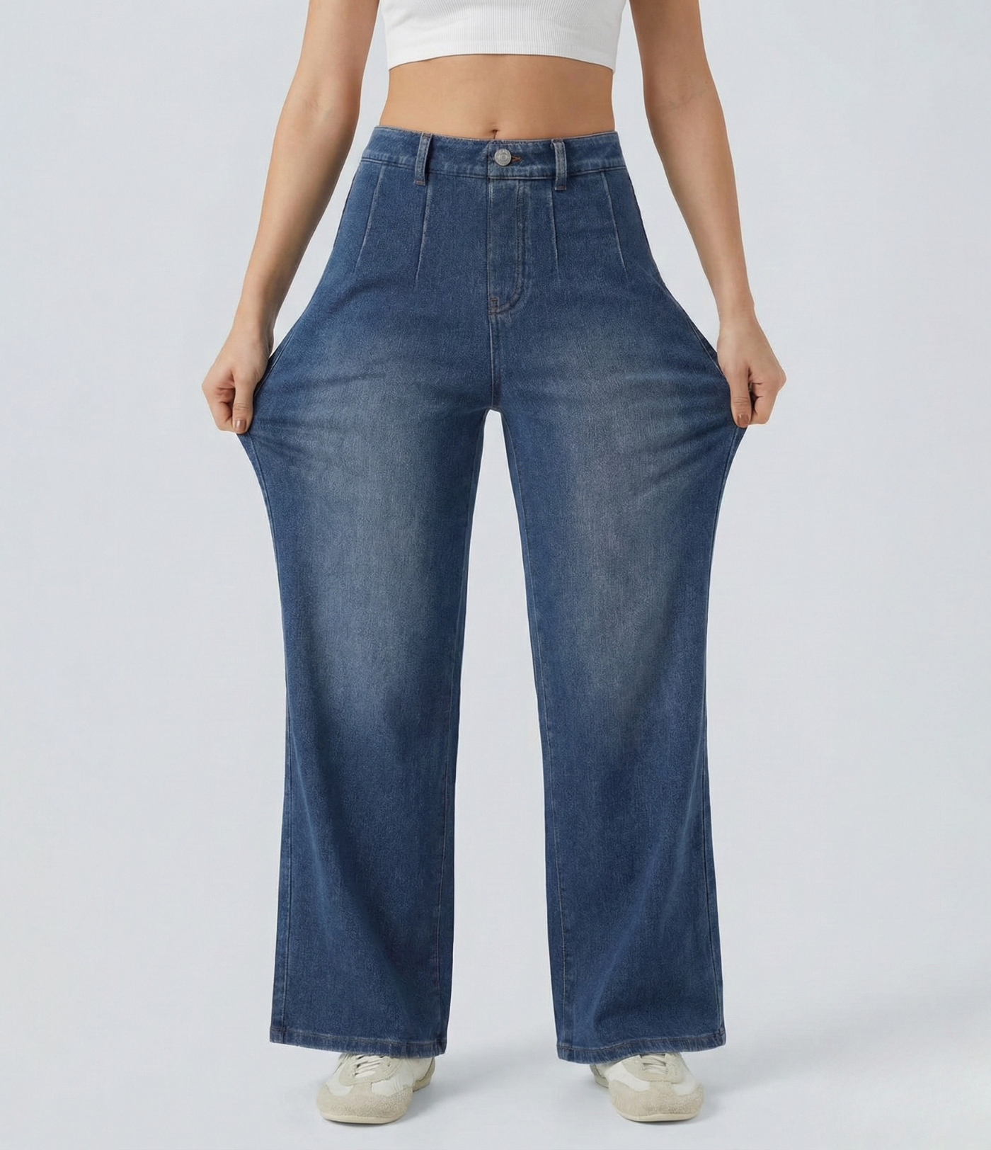High Waisted SecureSmooth™ Tummy Control Wide Leg Stretchy Jeans